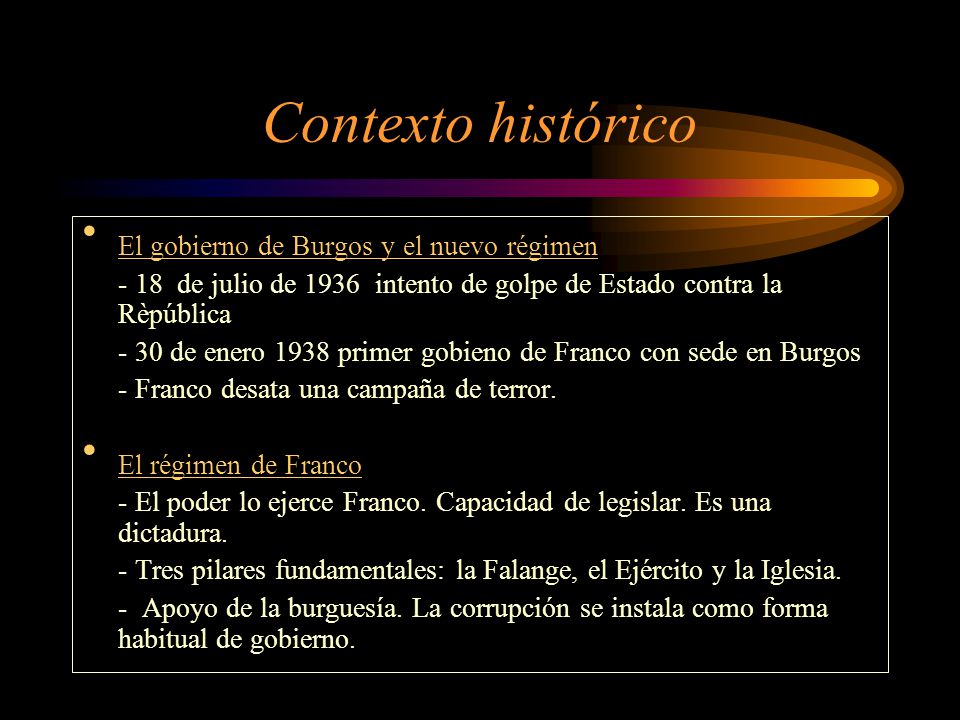 Contexto histórico El gobierno de Burgos y el nuevo régimen