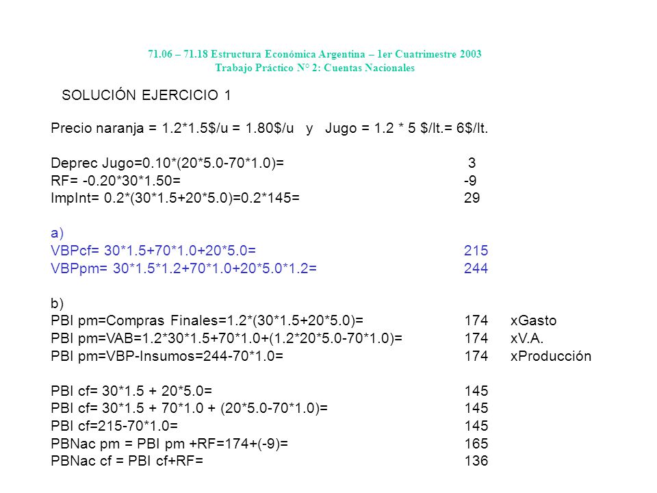 Precio naranja = 1.2*1.5$/u = 1.80$/u y Jugo = 1.2 * 5 $/lt.= 6$/lt.