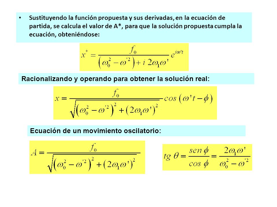 Sustituyendo la función propuesta y sus derivadas, en la ecuación de partida, se calcula el valor de A*, para que la solución propuesta cumpla la ecuación, obteniéndose: