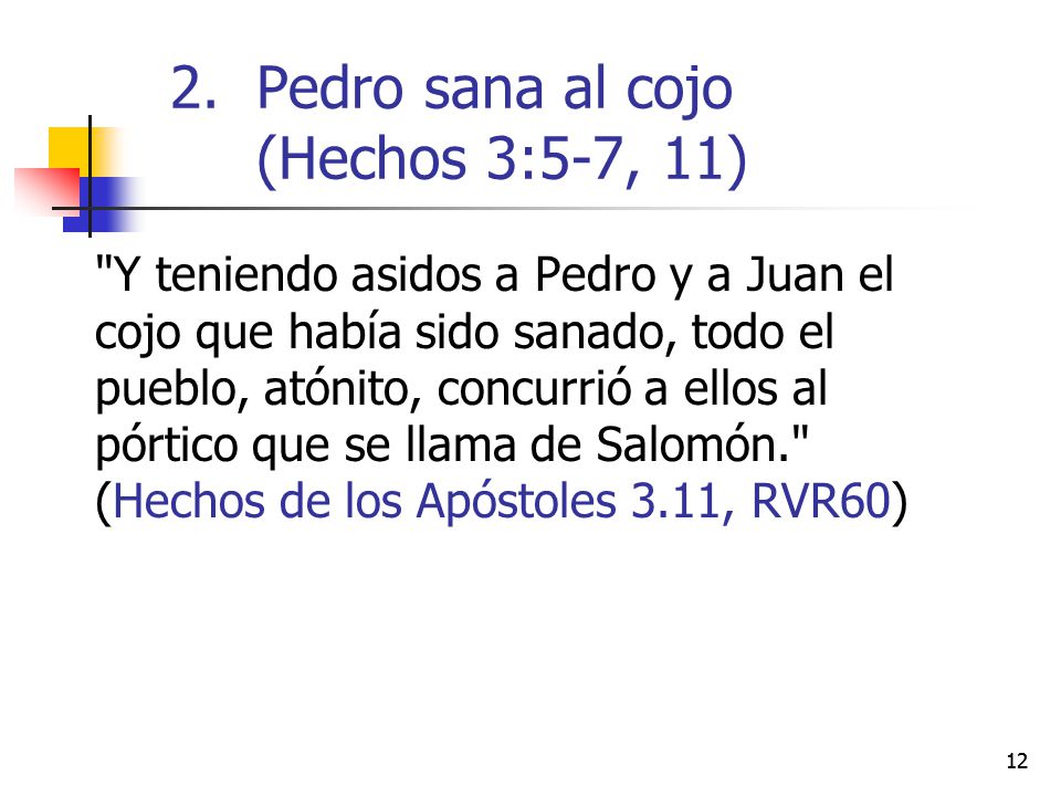 Pedro sana al cojo (Hechos 3:5-7, 11)