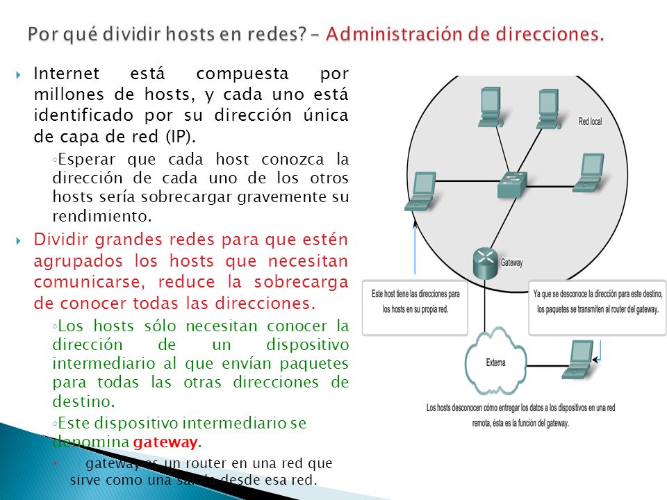 Por qué dividir hosts en redes – Administración de direcciones.