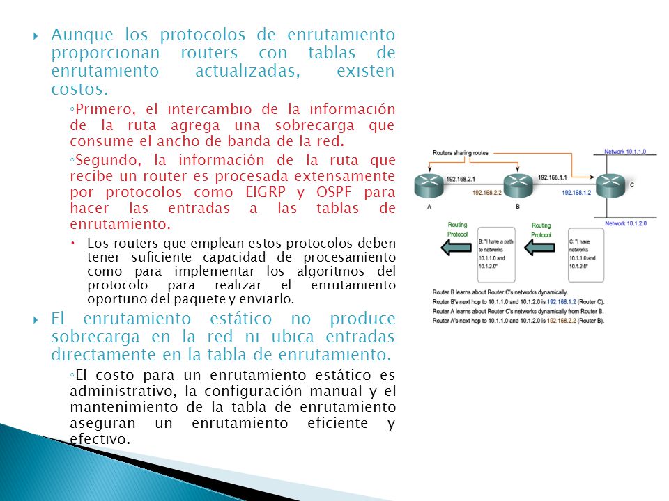Aunque los protocolos de enrutamiento proporcionan routers con tablas de enrutamiento actualizadas, existen costos.