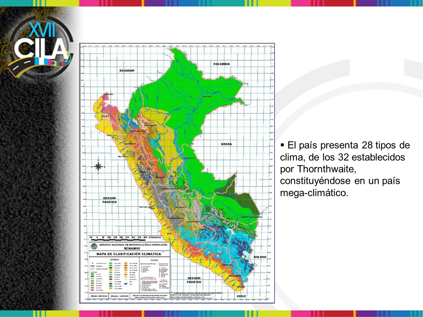 El país presenta 28 tipos de clima, de los 32 establecidos por Thornthwaite, constituyéndose en un país mega-climático.