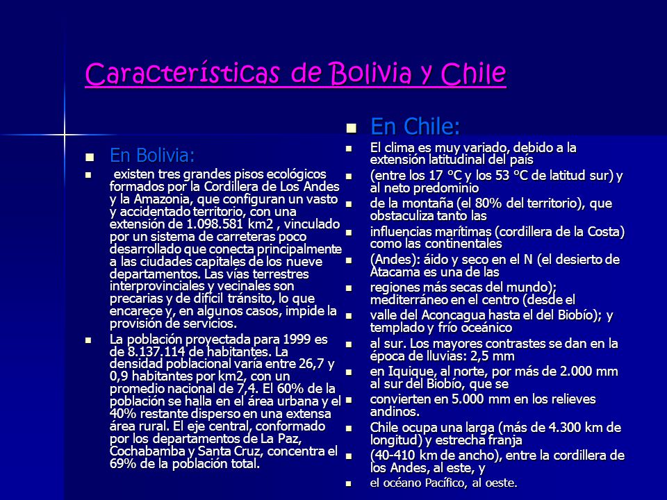 Características de Bolivia y Chile