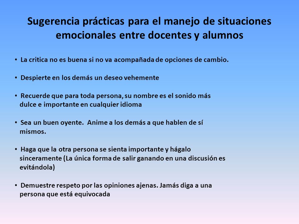 Sugerencia prácticas para el manejo de situaciones emocionales entre docentes y alumnos