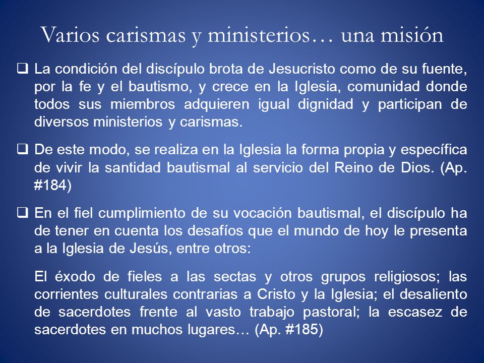 Varios carismas y ministerios… una misión