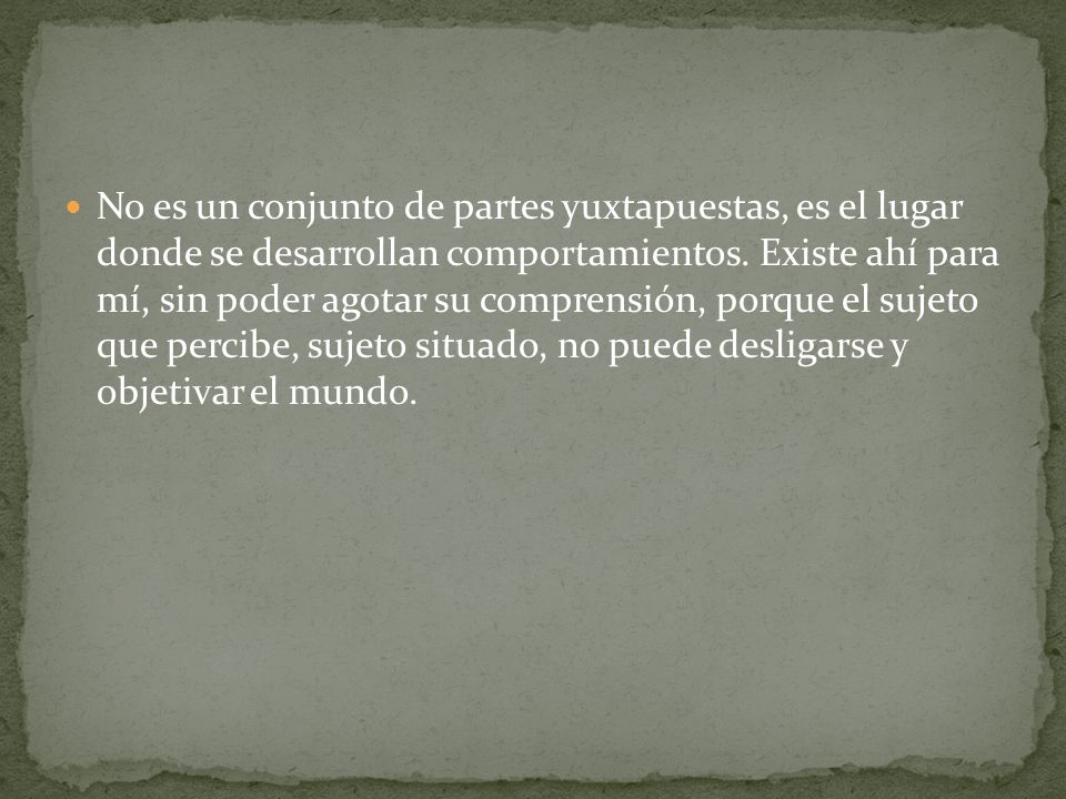 No es un conjunto de partes yuxtapuestas, es el lugar donde se desarrollan comportamientos.