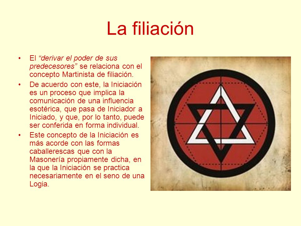 La filiación El derivar el poder de sus predecesores se relaciona con el concepto Martinista de filiación.
