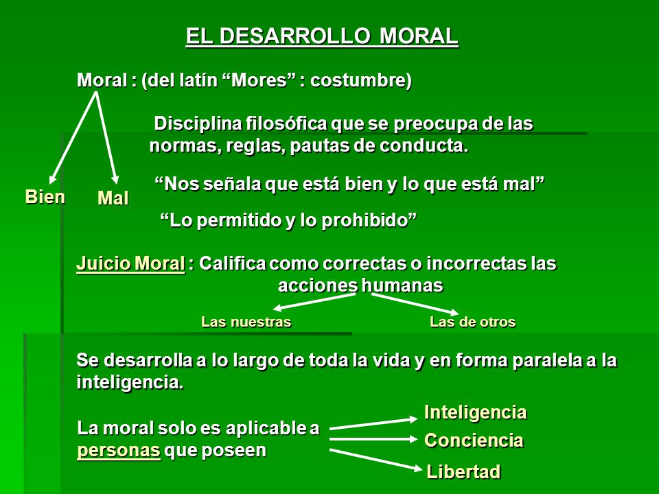 EL DESARROLLO MORAL Moral : (del latín Mores : costumbre)