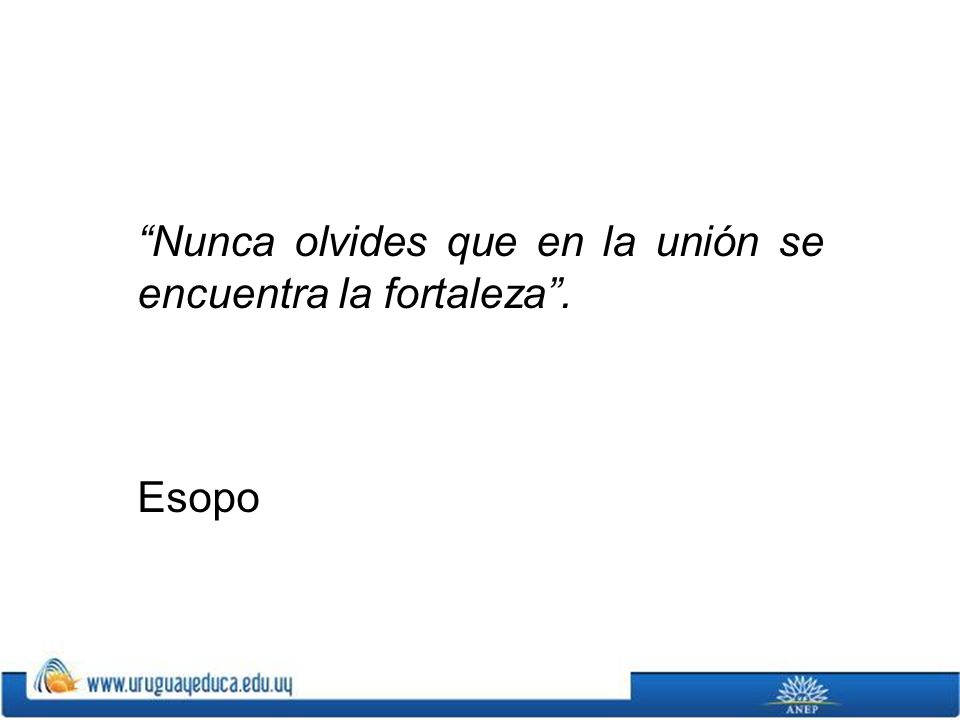 Nunca olvides que en la unión se encuentra la fortaleza .