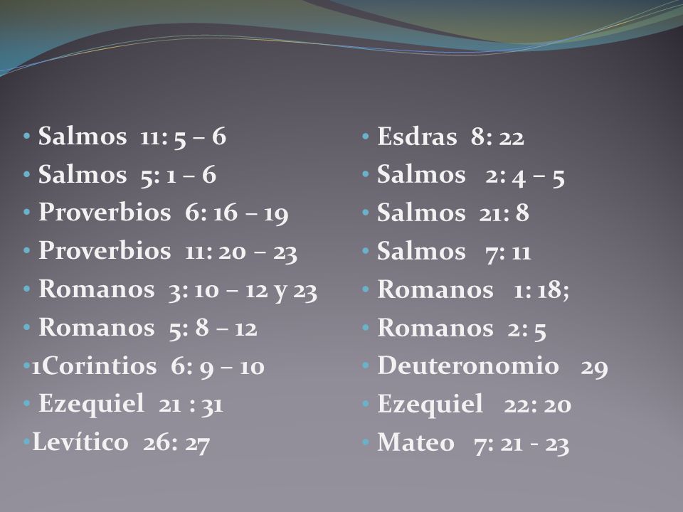 Esdras 8: 22 Salmos 2: 4 – 5. Salmos 21: 8. Salmos 7: 11. Romanos 1: 18; Romanos 2: 5.