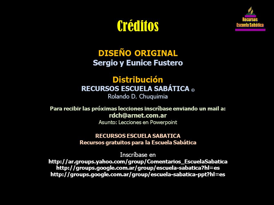 Créditos DISEÑO ORIGINAL Distribución Sergio y Eunice Fustero