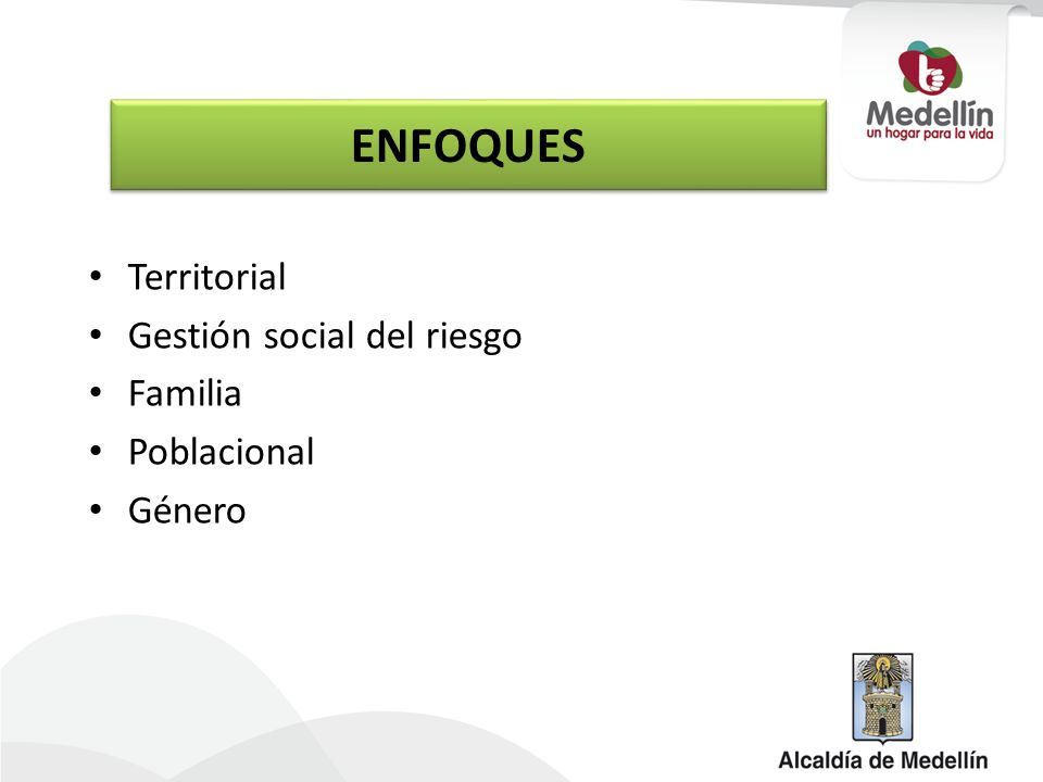 ENFOQUES Territorial Gestión social del riesgo Familia Poblacional