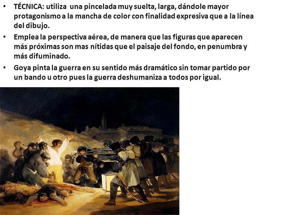 TÉCNICA: utiliza una pincelada muy suelta, larga, dándole mayor protagonismo a la mancha de color con finalidad expresiva que a la línea del dibujo.