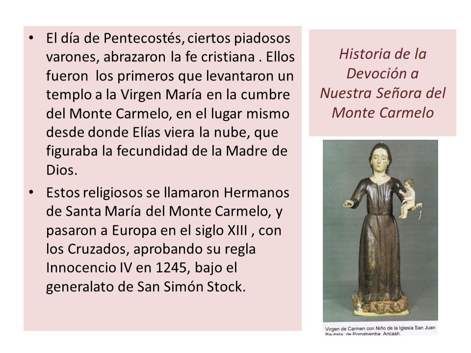 Historia de la Devoción a Nuestra Señora del Monte Carmelo