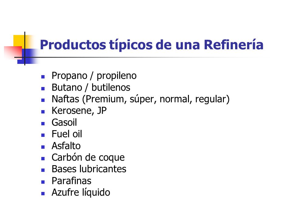 Productos típicos de una Refinería