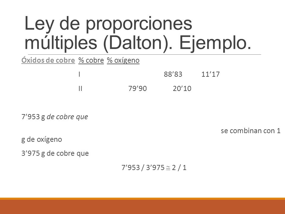 Ley de proporciones múltiples (Dalton). Ejemplo.