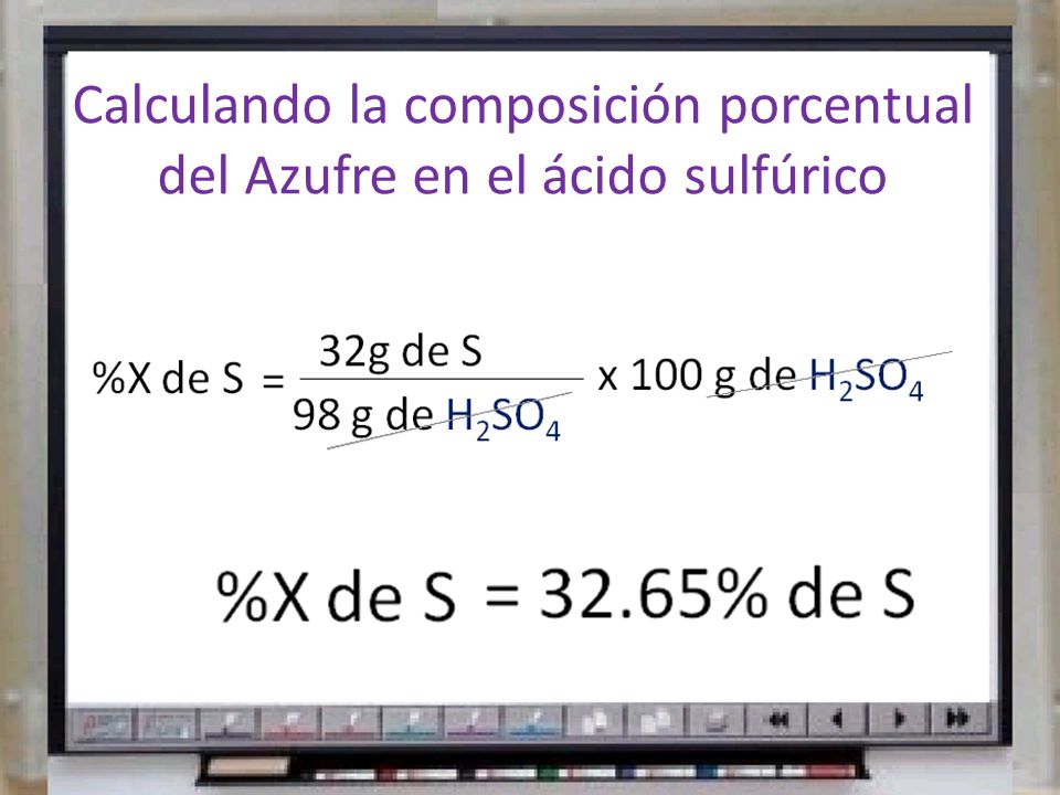 Calculando la composición porcentual del Azufre en el ácido sulfúrico