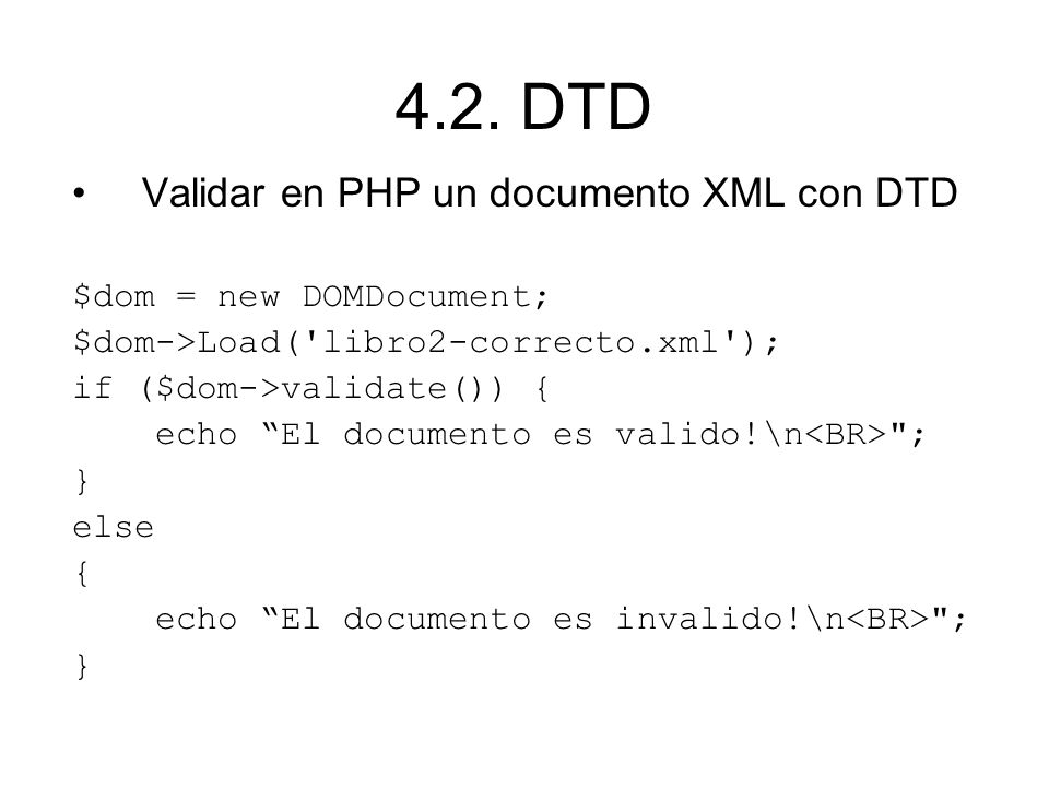 4.2. DTD Validar en PHP un documento XML con DTD