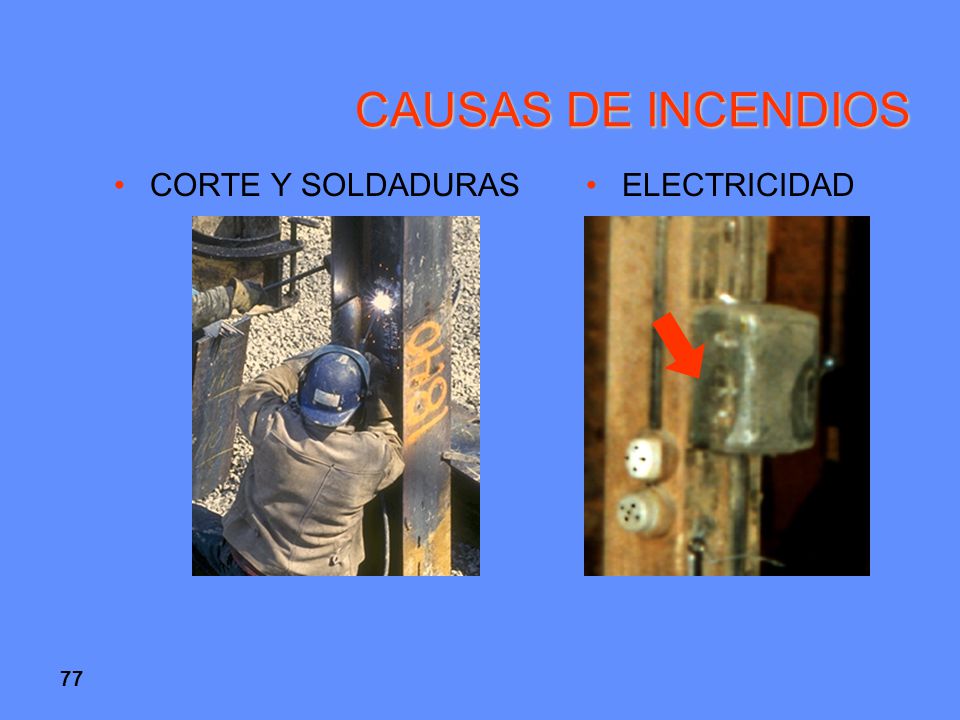 CAUSAS DE INCENDIOS CORTE Y SOLDADURAS ELECTRICIDAD 77