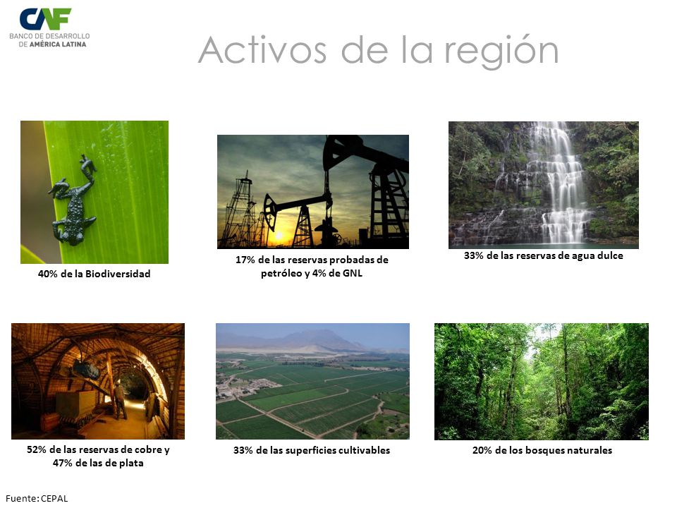 Activos de la región 17% de las reservas probadas de petróleo y 4% de GNL. 33% de las reservas de agua dulce.