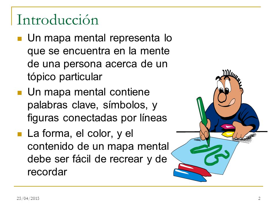 Introducción Un mapa mental representa lo que se encuentra en la mente de una persona acerca de un tópico particular.