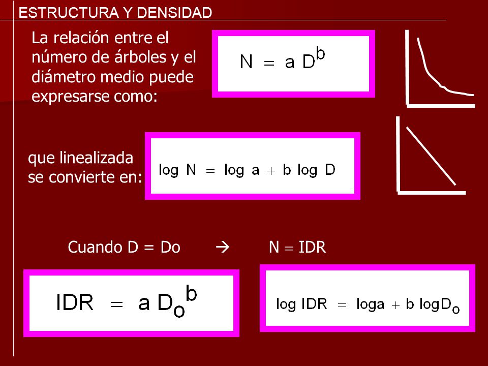 ESTRUCTURA Y DENSIDAD La relación entre el número de árboles y el diámetro medio puede expresarse como: