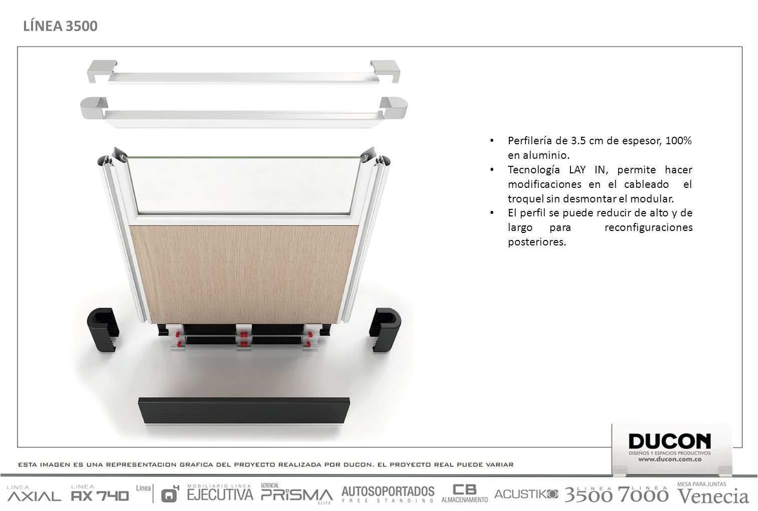 LÍNEA 3500 Perfilería de 3.5 cm de espesor, 100% en aluminio.