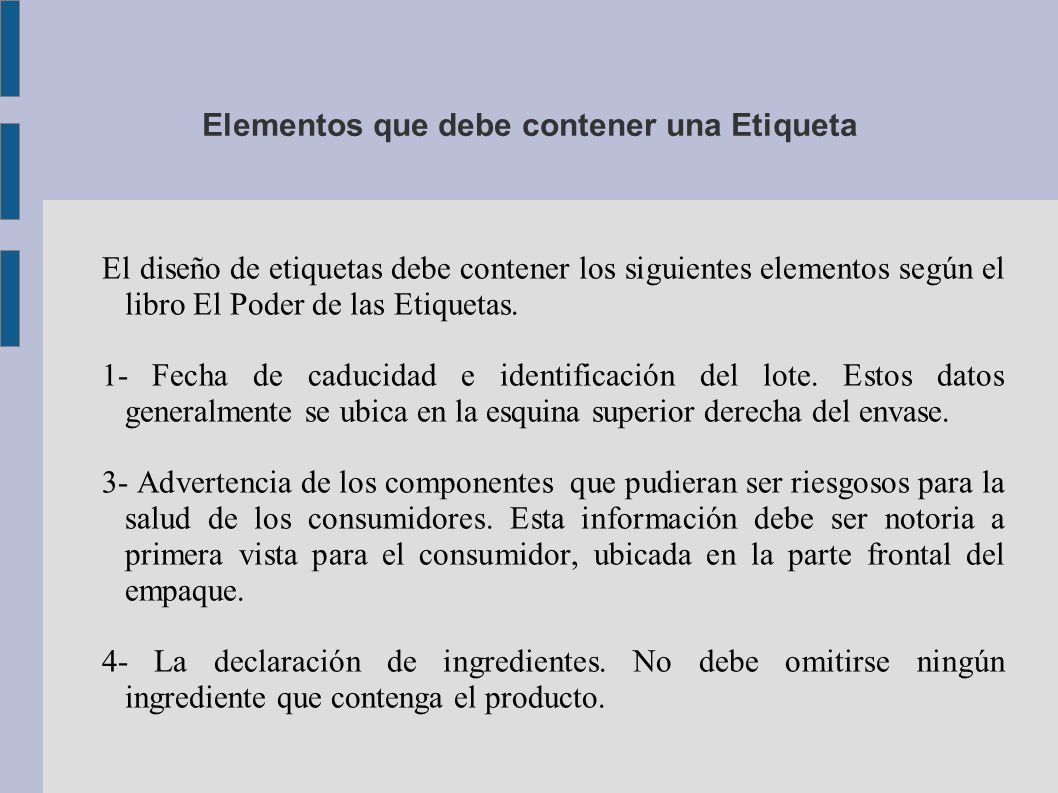 Elementos que debe contener una Etiqueta