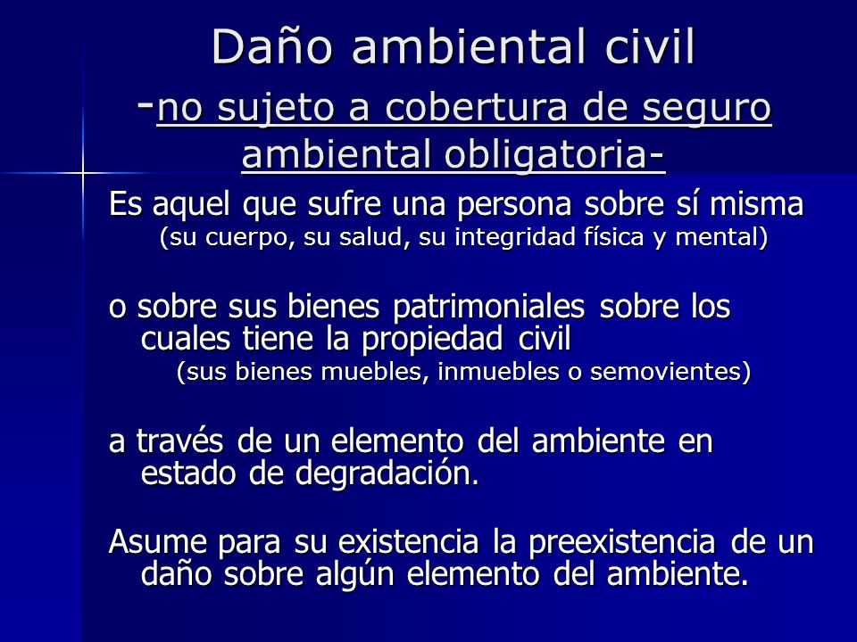 Daño ambiental civil -no sujeto a cobertura de seguro ambiental obligatoria-