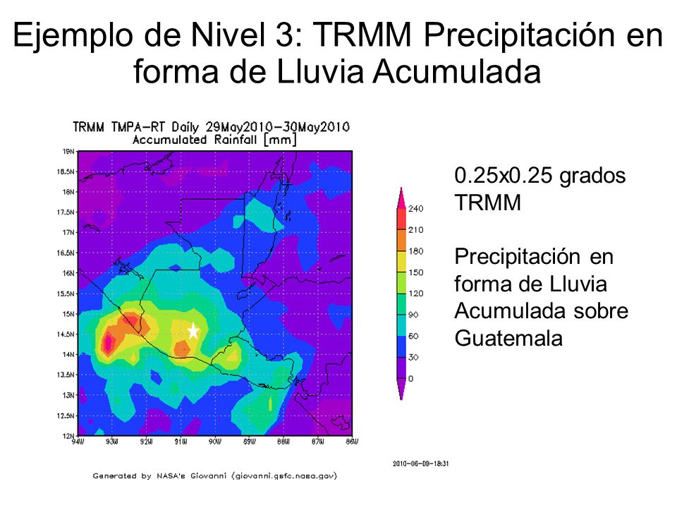 Ejemplo de Nivel 3: TRMM Precipitación en forma de Lluvia Acumulada