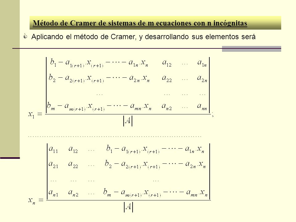 Método de Cramer de sistemas de m ecuaciones con n incógnitas
