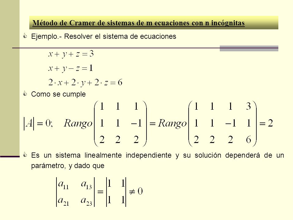Método de Cramer de sistemas de m ecuaciones con n incógnitas