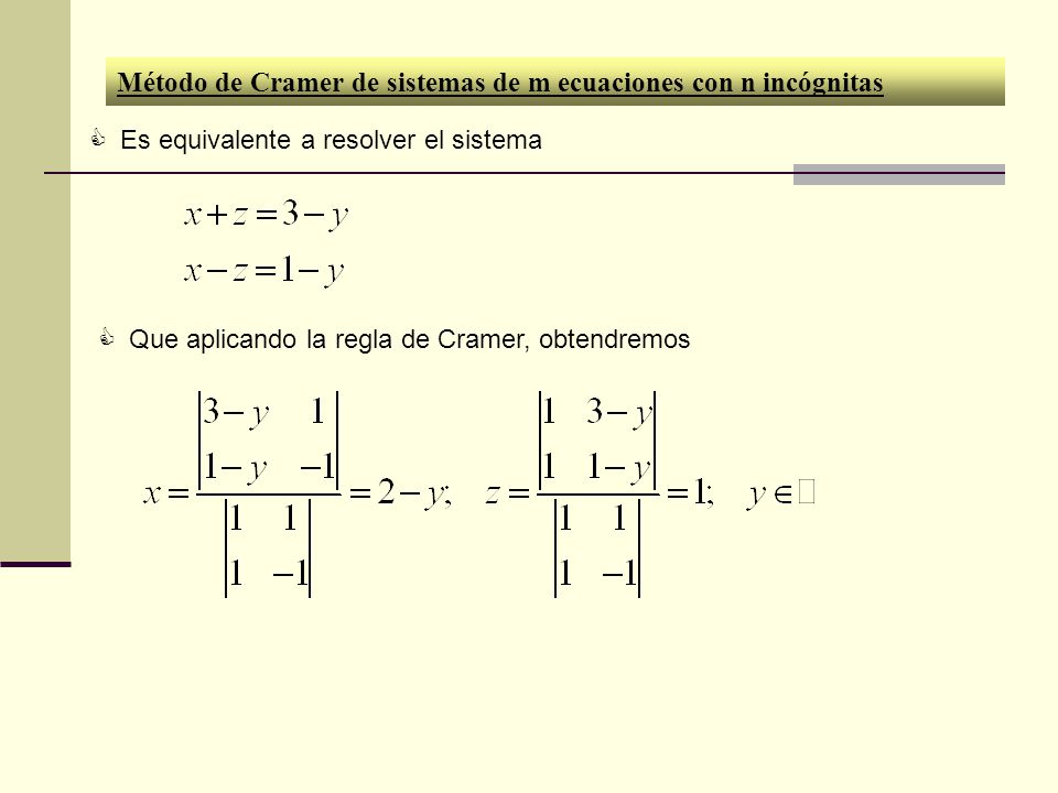 Método de Cramer de sistemas de m ecuaciones con n incógnitas