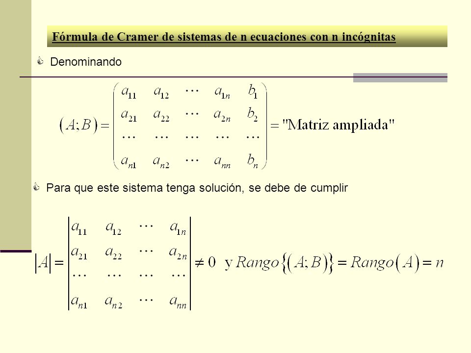 Fórmula de Cramer de sistemas de n ecuaciones con n incógnitas