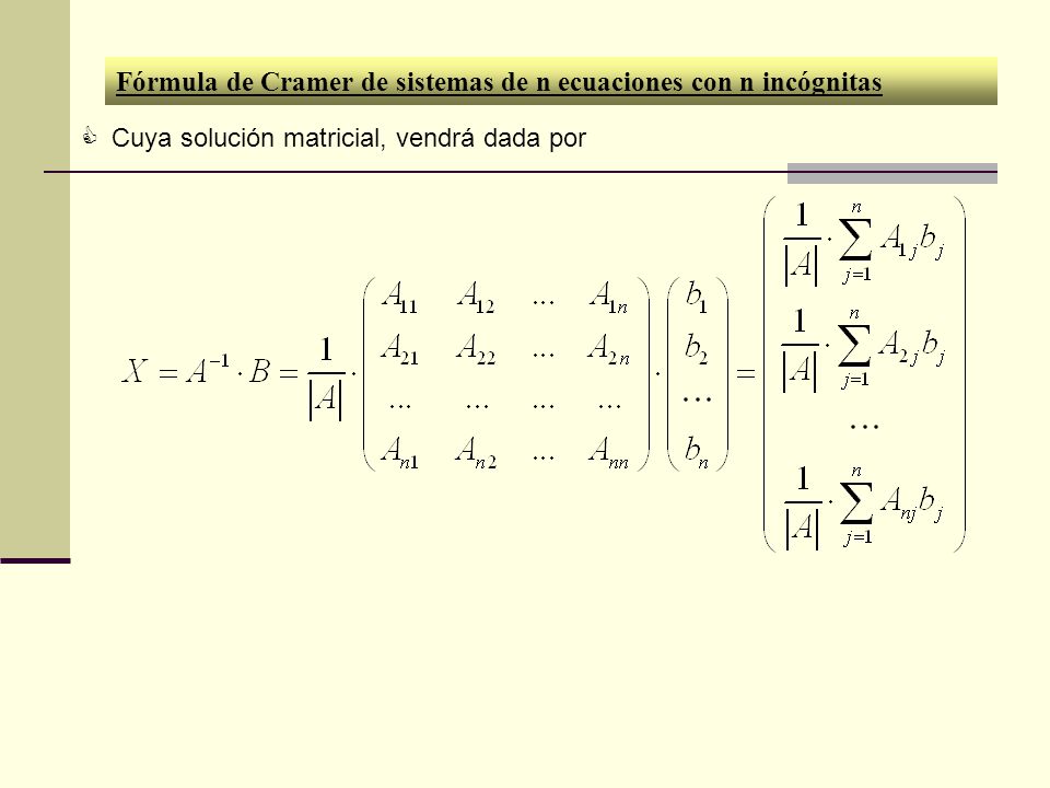 Fórmula de Cramer de sistemas de n ecuaciones con n incógnitas