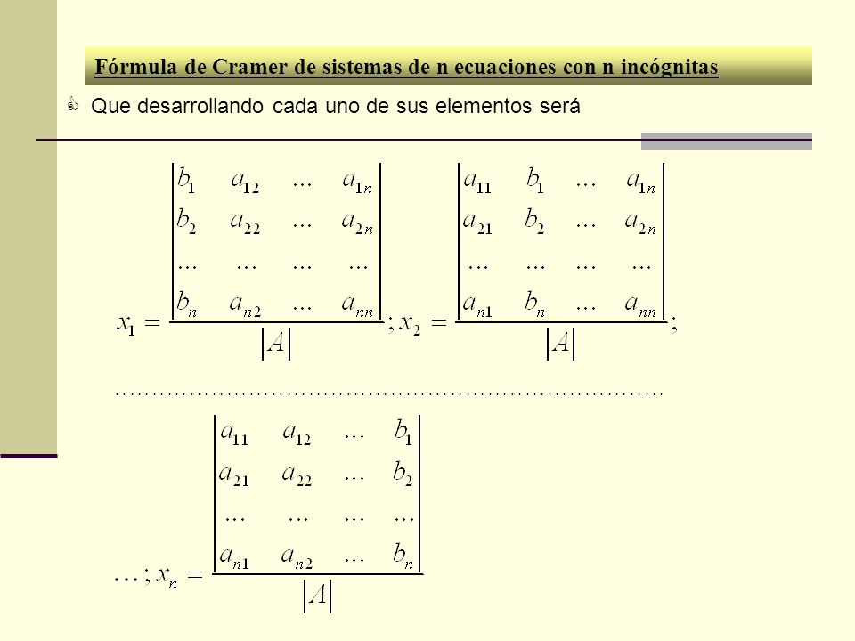 Fórmula de Cramer de sistemas de n ecuaciones con n incógnitas