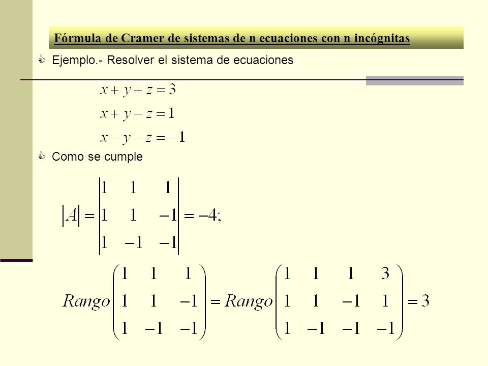 Fórmula de Cramer de sistemas de n ecuaciones con n incógnitas