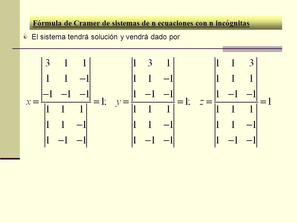 Fórmula de Cramer de sistemas de n ecuaciones con n incógnitas