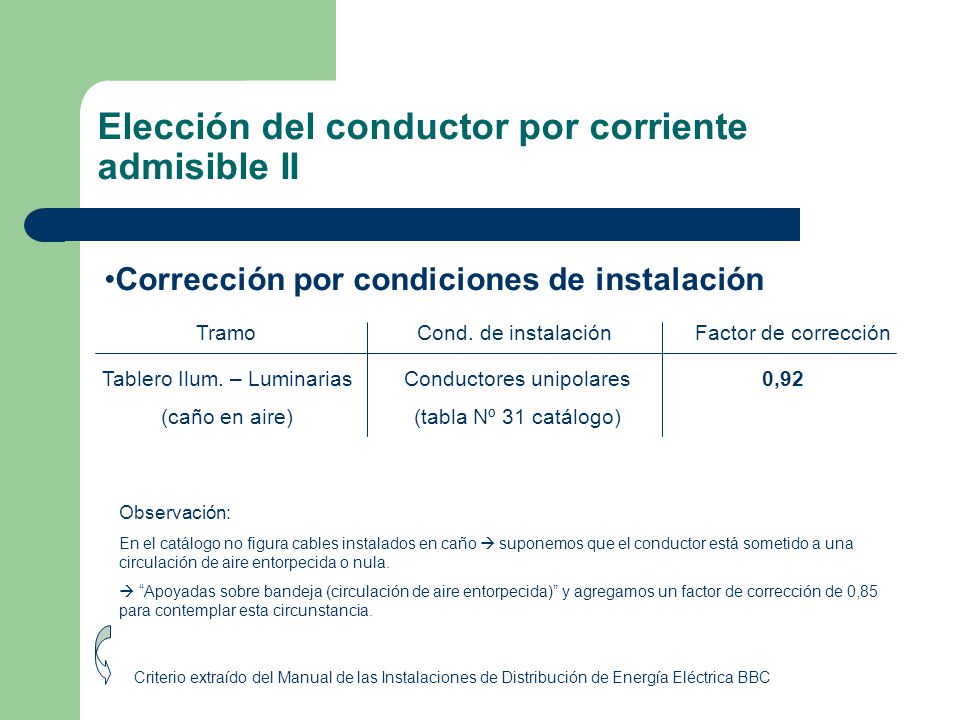 Elección del conductor por corriente admisible II