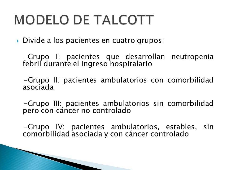 MODELO DE TALCOTT Divide a los pacientes en cuatro grupos: