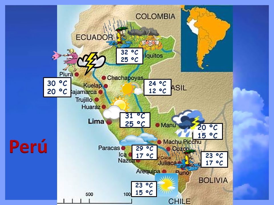 Perú 30 ºC 20 ºC 31 ºC 25 ºC 20 ºC 15 ºC 32 ºC 25 ºC 24 ºC 12 ºC 29 ºC