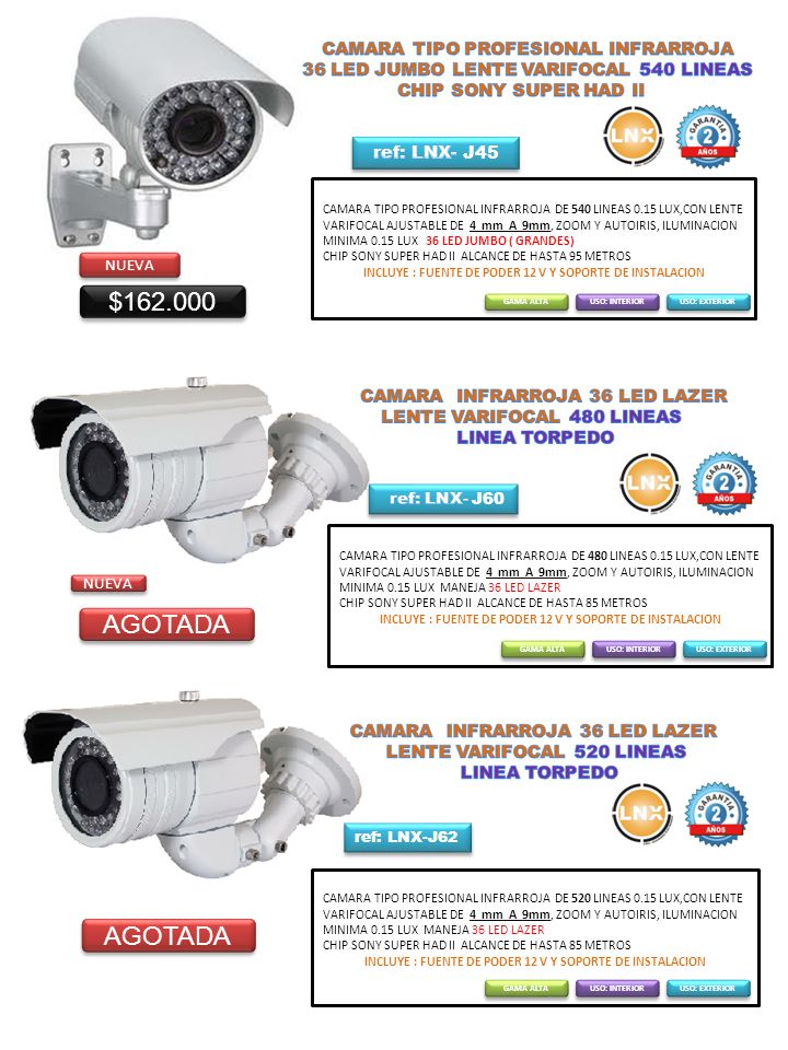 $ AGOTADA AGOTADA CAMARA TIPO PROFESIONAL INFRARROJA