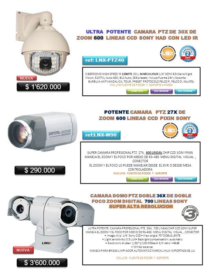 ULTRA POTENTE CAMARA PTZ DE 30X DE ZOOM 600 LINEAS CCD SONY HAD CON LED IR