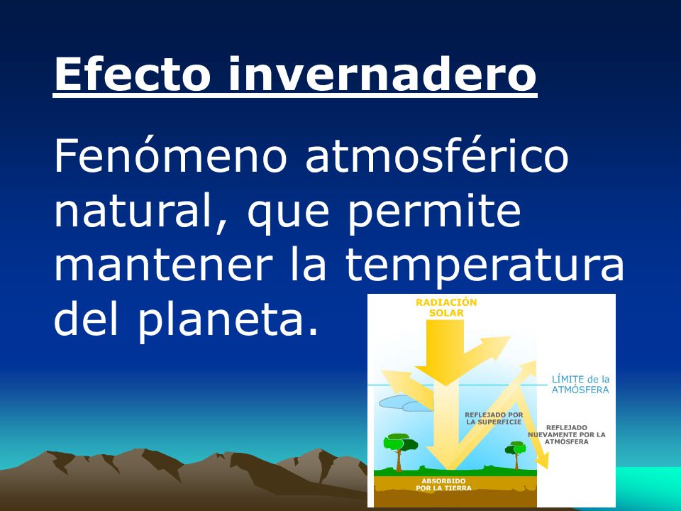 Efecto invernadero Fenómeno atmosférico natural, que permite mantener la temperatura del planeta.
