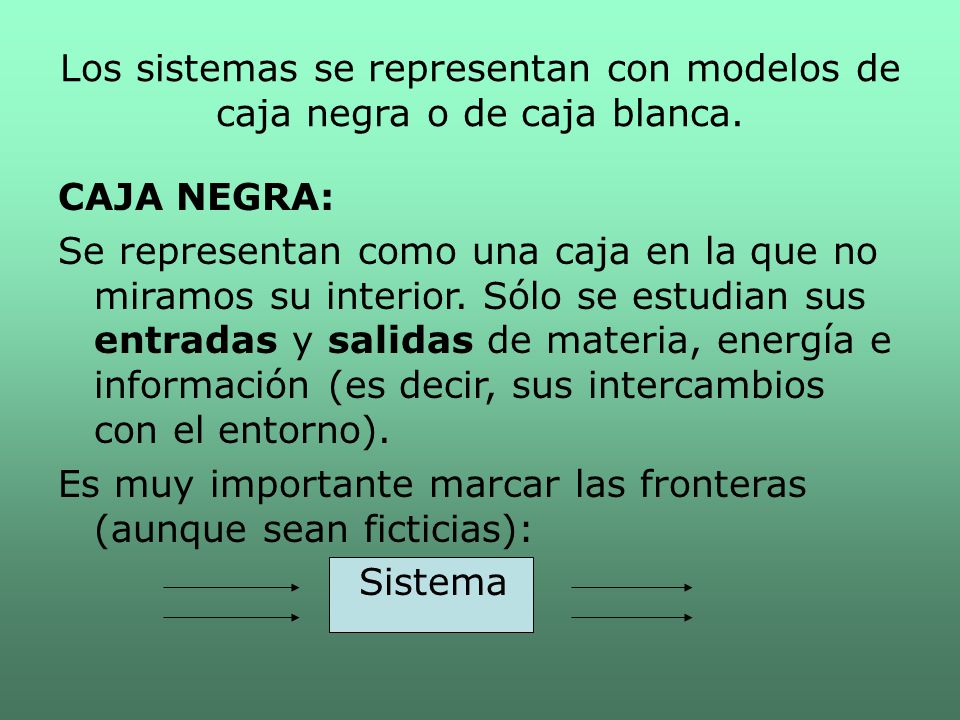 Los sistemas se representan con modelos de caja negra o de caja blanca.