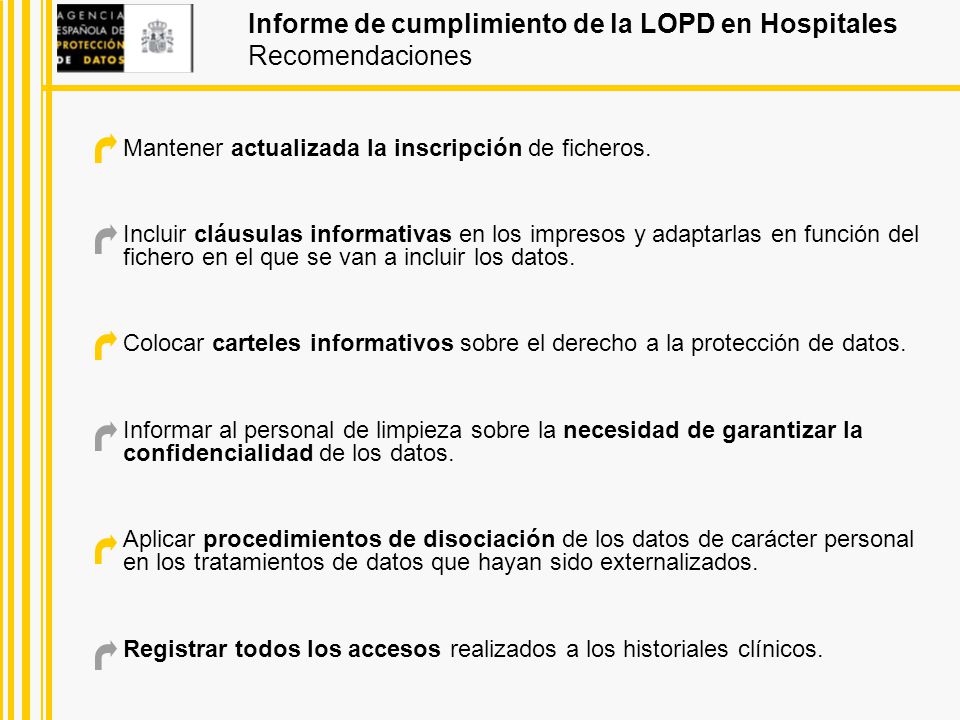 Informe de cumplimiento de la LOPD en Hospitales Recomendaciones