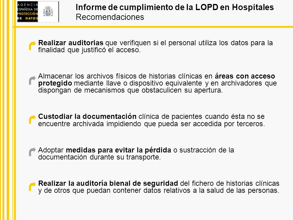 Informe de cumplimiento de la LOPD en Hospitales Recomendaciones