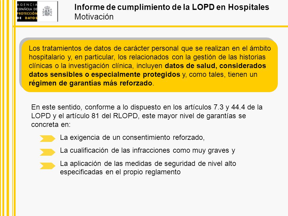 Informe de cumplimiento de la LOPD en Hospitales Motivación