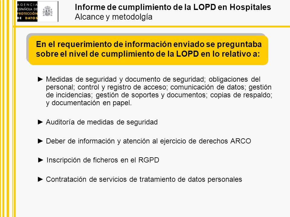 Informe de cumplimiento de la LOPD en Hospitales Alcance y metodolgía